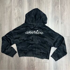 America Camo Crop Black Hoodie Sweatshirt Independence Day 4th Of July XL